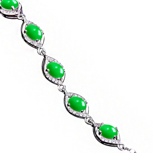 S925纯银手链空托diy镶嵌翡翠和田玉石蜜蜡琥珀女款纯银空托女4*6