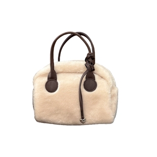 保龄球包包波士顿秋冬新款韩国小众百搭手拎复古白色羊羔毛包包女