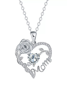 心形玫瑰花项链女锁骨链字母吊坠百搭浪漫镶钻饰品
