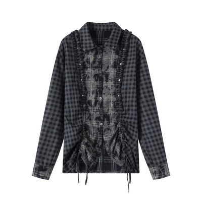 CestNous格纹衬衫荷叶边衬衣