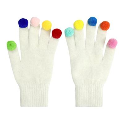 韩国彩色毛绒球手套冬季女可爱