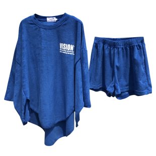 现韩国东大门春夏秋季女士毛巾棉T恤衫阔腿短裤休闲套装气质时尚