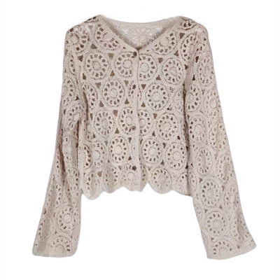 镂空长袖衬衫女胡同蔡文静晓敏同款钩花蕾丝百搭简约时尚宽松上衣