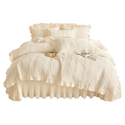 全套夹棉绗缝床盖四件套花边被套