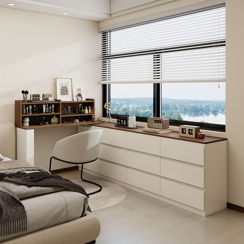 实木化妆台斗柜一体卧室床边床头床尾化妆台收纳储物柜子伸缩转角