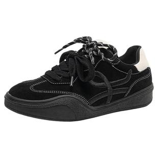 千百度女鞋新款德训鞋休闲运动板鞋反绒皮软底透气阿甘鞋百搭厚底