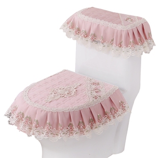 四季高档蕾丝布艺拉链式马桶三件套家用马桶垫坐垫坐便垫套圈罩