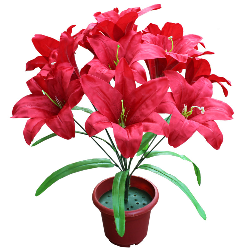 仿真百合花束13头绢花扫墓花祭祀