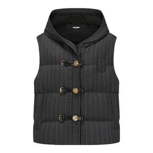 【SALE】【deepmoss】女士潮流简约连帽保暖无袖羽绒马甲外套