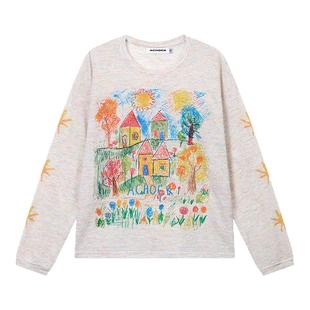 【Achock官方店】潮牌手绘涂鸦罩衫上衣复古彩色打底薄透气长袖T