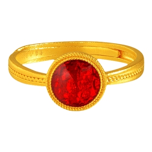 老庙黄金足金999古法戒指鎏彩着色明艳红色复古典雅时尚优雅气质