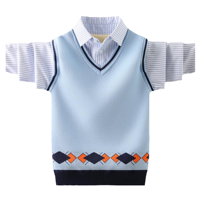 秋冬季男童纯棉假两件毛衣