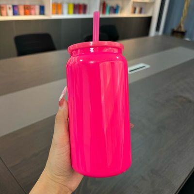 外贸新款16oz热升华保温杯不锈钢彩色批发塑料盖梅森杯罐吸管