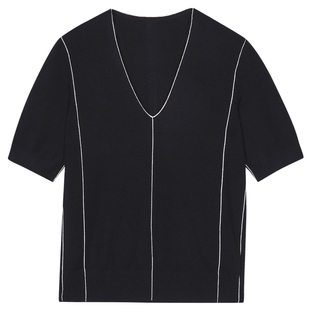 LESS春秋羊毛短袖针织衫女v领薄款修身套头上衣含桑蚕丝2O8312350