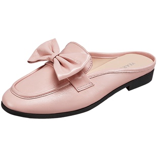 意尔康女鞋夏季凉鞋半拖真皮女士包头凉拖蝴蝶结法式穆勒鞋配裙子