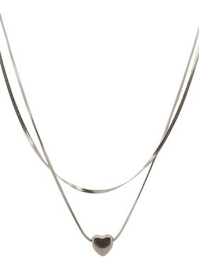 甜酷双层叠戴爱心项链女小众设计感高级锁骨链个性冷淡风毛衣链潮