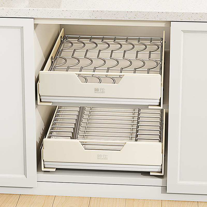 帅仕厨房超深整体橱柜水槽抽碗碟式拉置物架内沥水盘拉架下碗碟篮