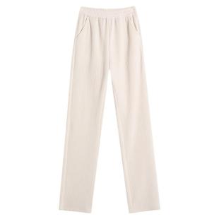 窄版阔腿裤女2025新款高个子松紧腰白色加绒裤子冬季垂感直筒裤W