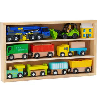 儿童小火车头车模玩具木制质滑行车惯性磁性盒装小车兼容木质轨道