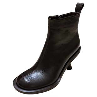 欧洲站2025秋冬新款女鞋防水台细跟真皮百搭简约高跟裸靴短靴子潮