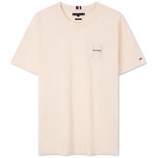 Tommy春夏男装纯棉平纹针织休闲简约通勤绒面字母内搭打底短袖T恤