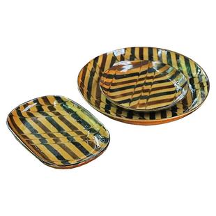 日本原装进口 复古风陶瓷西餐盘子家用 日式餐具盘子菜盘果盘平盘