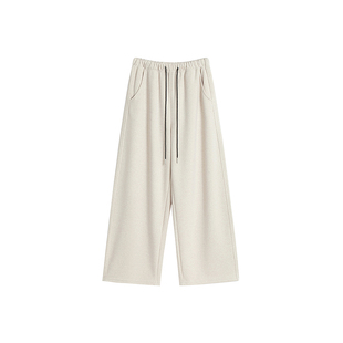 慵懒感米杏色毛呢阔腿裤女秋冬新款胖妹妹mm高腰宽松显瘦休闲裤子