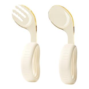 英氏宝宝自主进食辅食勺子一岁学吃饭训练习儿童PPSU餐具弯头叉勺