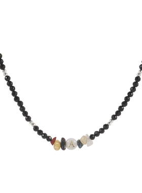 Hihipenny/月光华尔兹 黑水晶字母贝壳七彩天然石925银串珠项链女