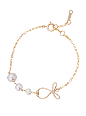 鱼吐泡泡～设计感珍珠包金手链