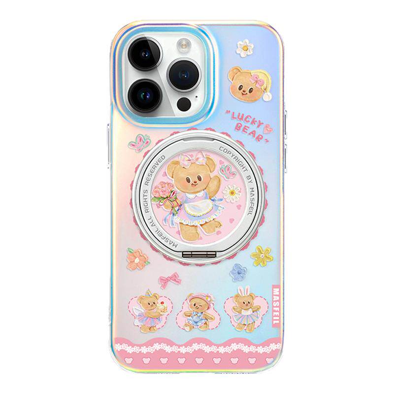 ANGYING × 小熊花园适用苹果18promax手机壳16新款iphone17pro磁吸带支架ip15支点可爱套Lo5好看的高级感13