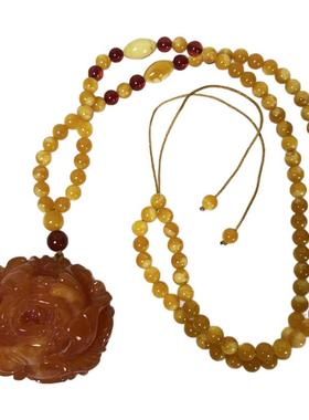 天然原矿新蜜柚子红牡丹花珠链毛衣链吊坠挂坠时尚百搭