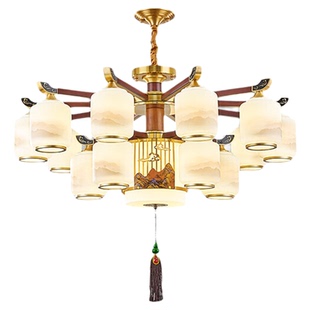 新中国风客厅吊灯全铜实木吊扇灯2025新餐厅卧室灯隐形电扇吊灯