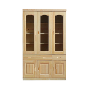 实木带玻璃门书柜书架自由组合松木特价书橱定制柜子置物架储物柜