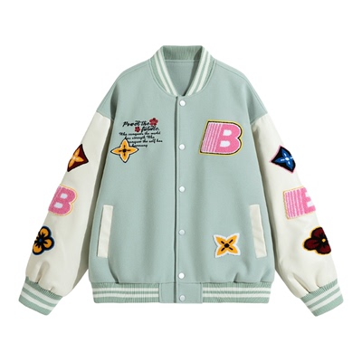 潮牌拼接撞色毛巾绣棒球服外套男