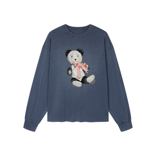 UOOYAA/乌丫2026春季新款熊猫旧玩偶长袖T恤