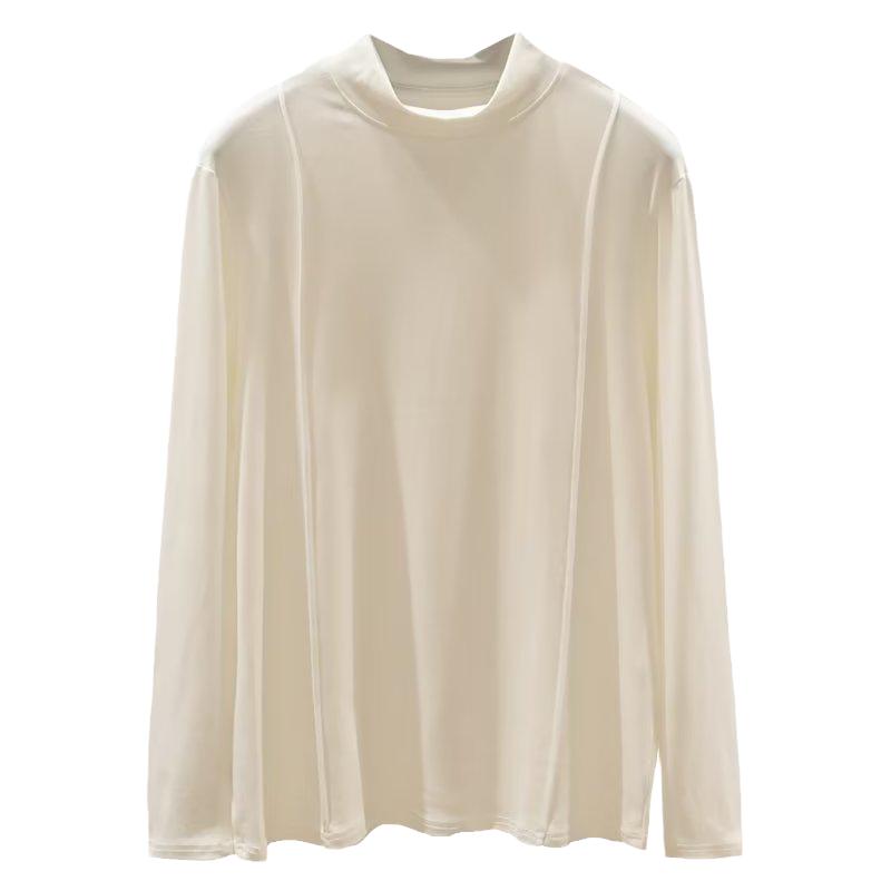 胡子叔大码女装半高领T恤秋季新款胖mm百搭宽松遮肚子纯色打底衫