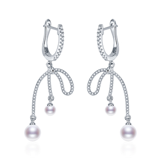 京润珍珠 乐由耳环 S925淡水珍珠耳环 4-6mm圆形白色珠宝首饰女P