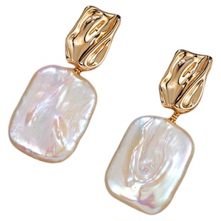 小立交 S925银针方形异形巴洛克天然珍珠耳环高级感法式金属耳饰