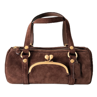 欧美复古kisslock夹子枕头包2026新款走秀场仿鹿皮绒单肩腋下包