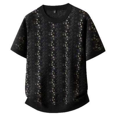 大码提花短袖毛衣男春秋冬季青年