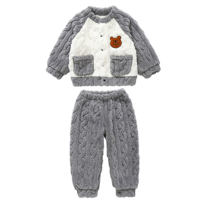 男童卡通法兰绒睡衣家居服套装