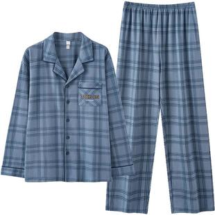 三枪男纯棉睡衣格子印花秋冬新款可外穿长袖全棉超柔软家居服