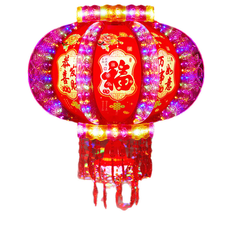 2025新年七彩走马灯笼led水晶电动旋转春节红灯笼大门口阳台一对