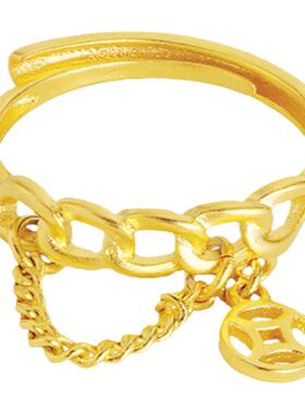 沙金戒指久不掉色环环相扣指环