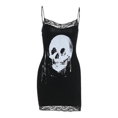 暗黑风辣妹骷髅包臀裙哥特吊带裙