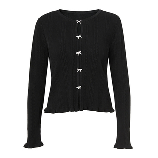 恩瑞妮商场同款2025秋季新款蝴蝶结显瘦气质淑女针织衫女套头上衣