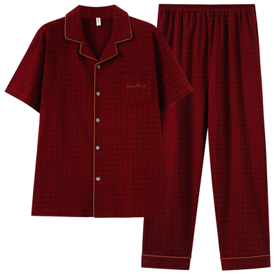 芬腾可安男士100%全棉红色睡衣