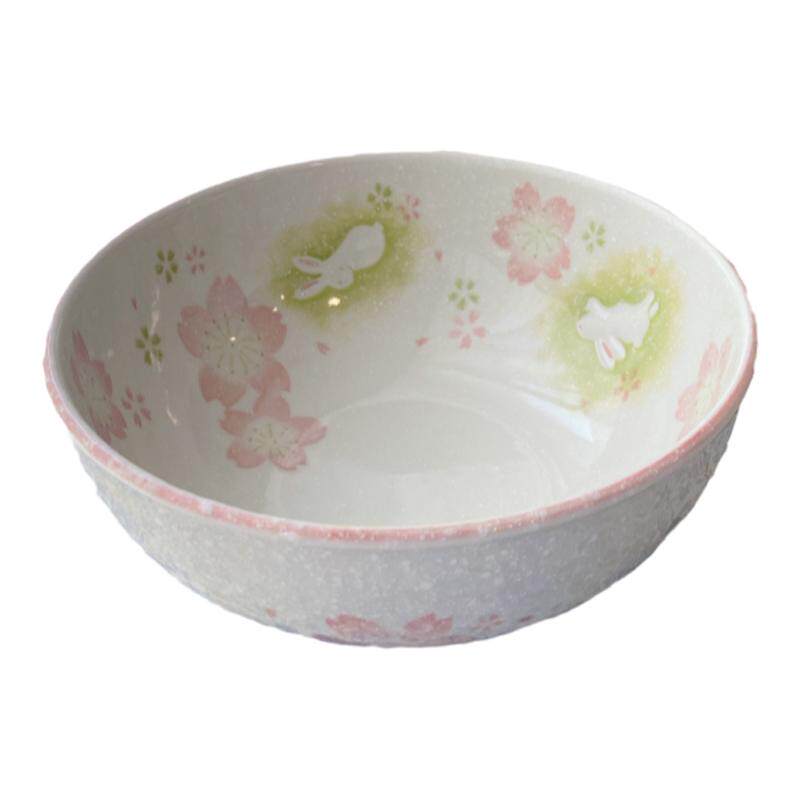 日本进口美浓烧陶瓷釉下彩吹雪樱花兔子餐具料理盘碗碟子面碗