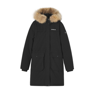 探路者羽绒服女中长款工装派克服大衣户外防风加厚保暖冬季外套男